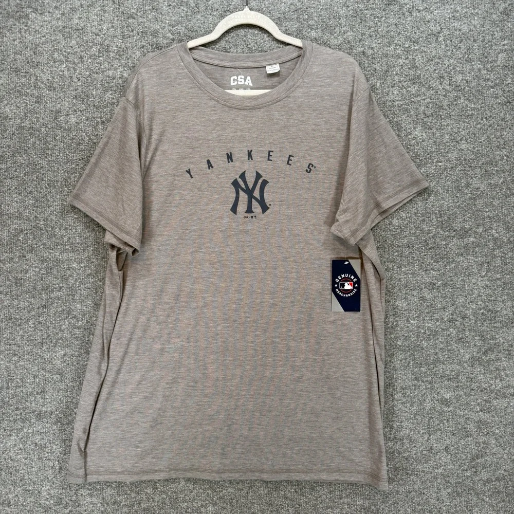 New York Yankees Tshirt Mens 2XL Gray MLB Baseball Fan Gear Athletic Stretch NEW